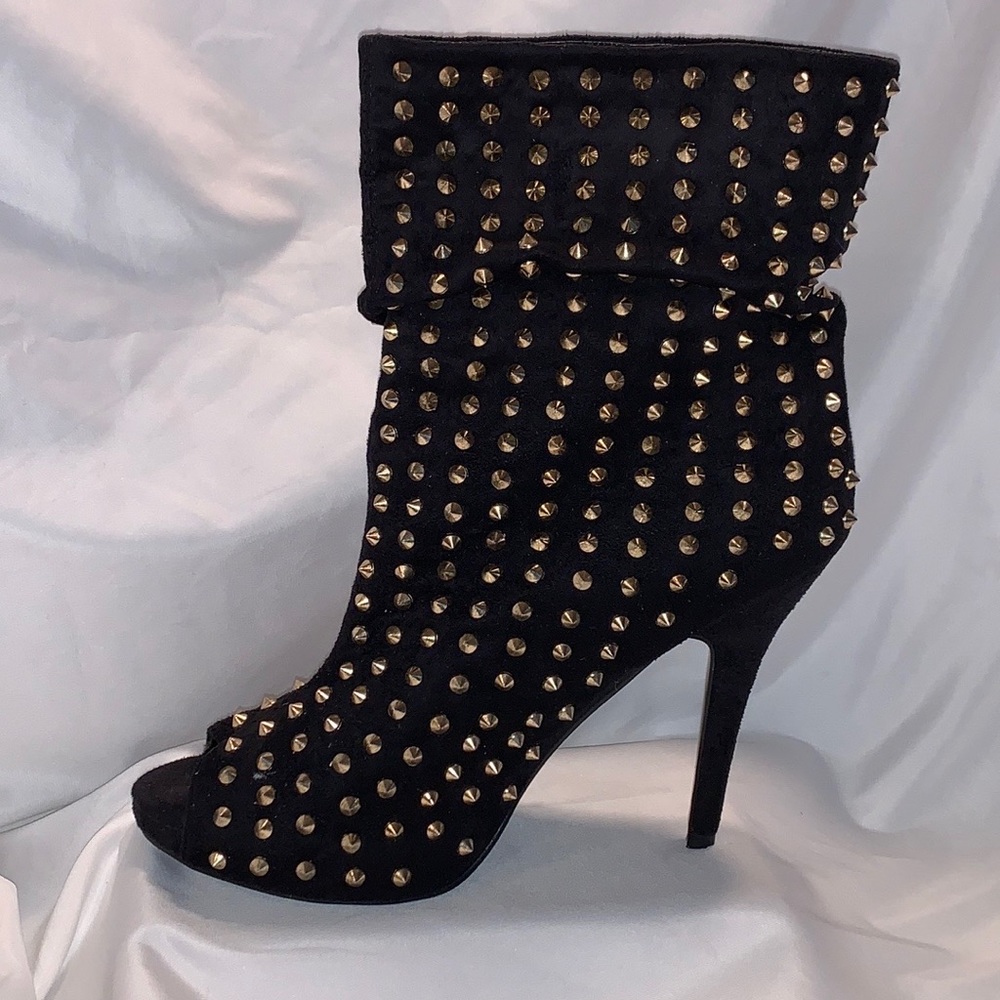 JustFab Black and Gold Studded Ankle Boots - Picture 16 of 16